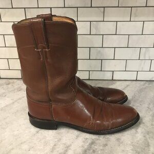 Justin Boots Womens 9.5 B Brown Leather Roper Western Cowboy Made USA Pull On